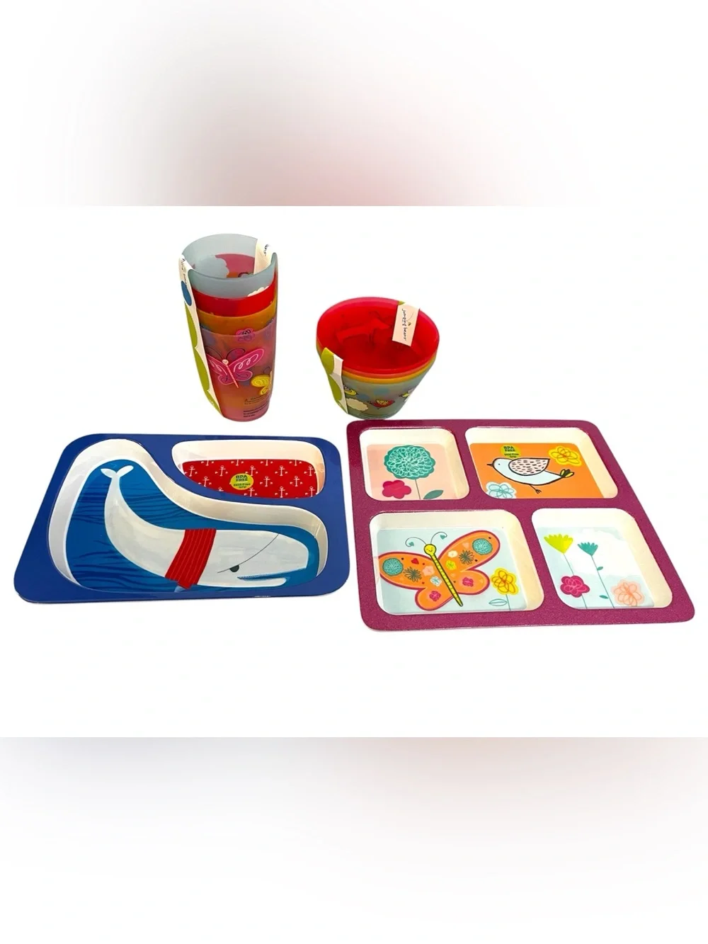 Jumping Beans Kohl's Kids Dinnerware Set Melamine Divided Plates Cups Bowls 10Pc